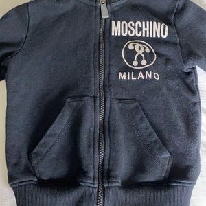 Moschino Kids Black hooded zip up sweatshirt